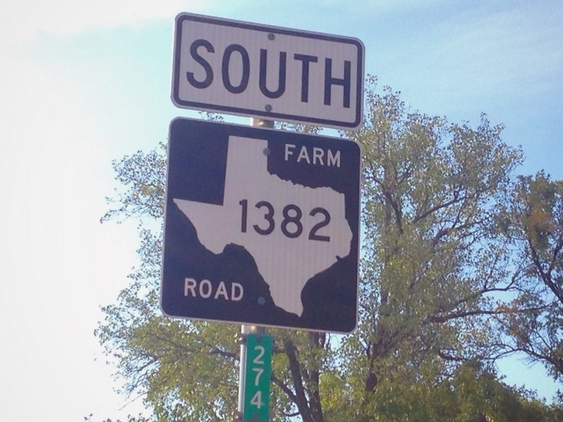 A farm-to-market road sign in Texas